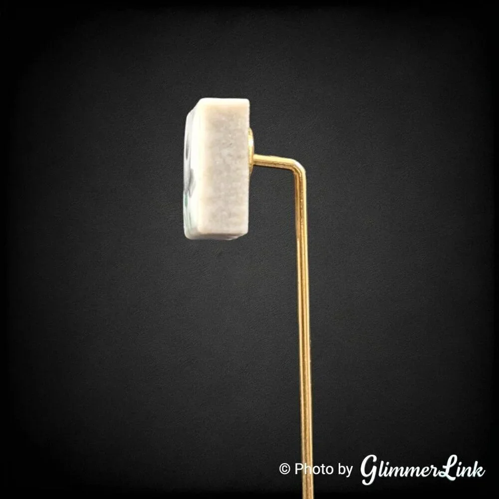 Vintage Floral Hand Painted Ceramic Marbled Square Gold Tone Stick Pin